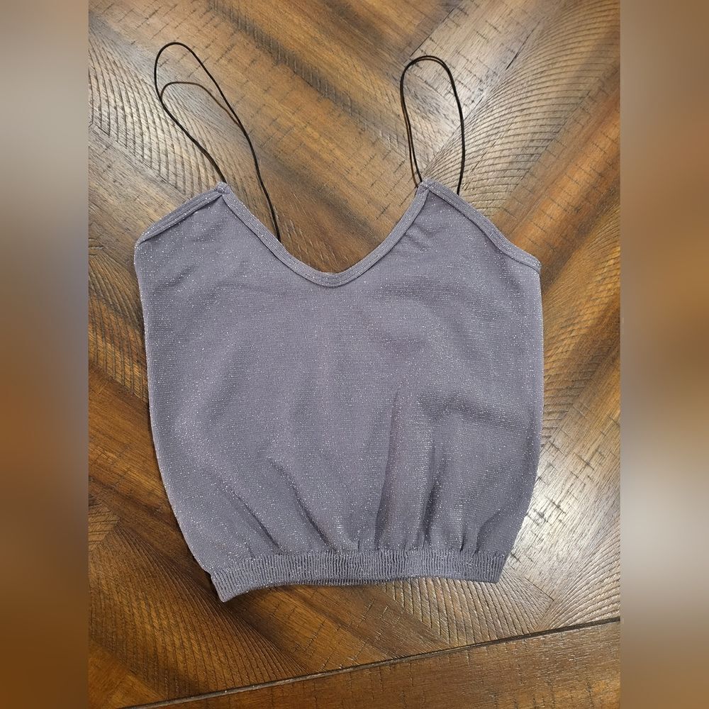 Free People Skinny Strap Brami Lurex Sparkly Grey M/L